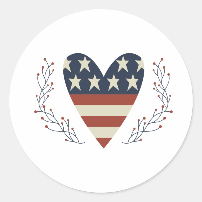 Sticker Rond Le 4 Juillet Heart (Devant)