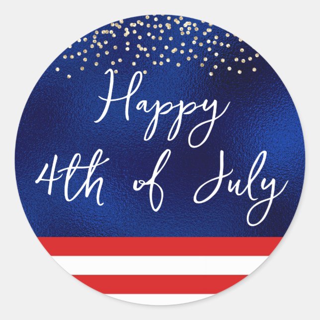 Sticker Rond Le 4 juillet Script drapeau américain sur drapeau  (Devant)