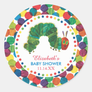 Sticker Rond Le Baby shower Caterpillar Très Affamé