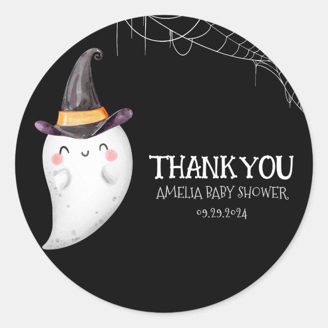 Sticker Rond Le baby shower fantôme de Little Boo Halloween (Devant)