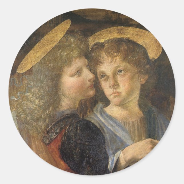 Sticker Rond Le baptême de Léonard de Vinci des anges du Christ (Devant)