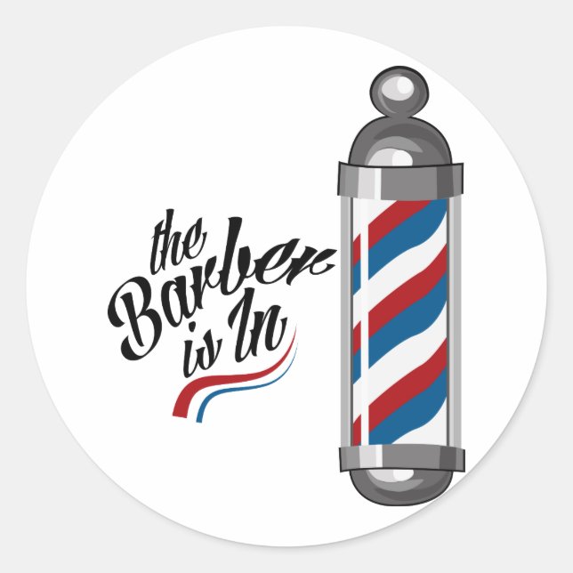 Sticker Rond Le barbier est en place (Devant)