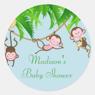 Sticker Rond Le bébé Monkeys l'autocollant de baby shower