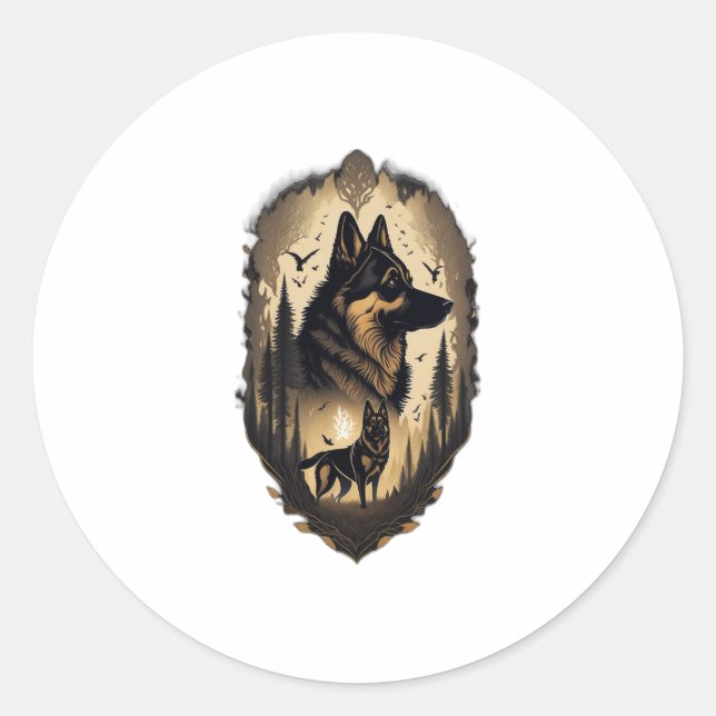 Sticker Rond Le berger allemand 005 (Devant)