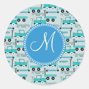 Sticker Rond Le bleu de monogramme roule des camions de