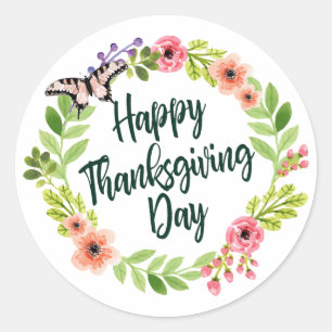 Sticker Rond Le Bon thanksgiving floral  Sceau d'autocollant
