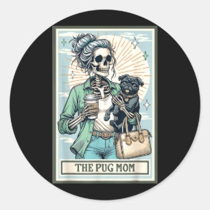 Sticker Rond Le cadeau de squelette de maman Pug Saison Spooky 