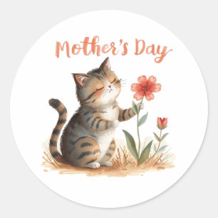 Sticker Rond Le cadeau d'un petit chat pour maman