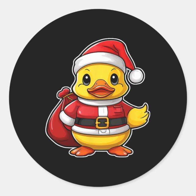 Sticker Rond Le canard en caoutchouc du Père Noël Pajamas Noël  (Devant)