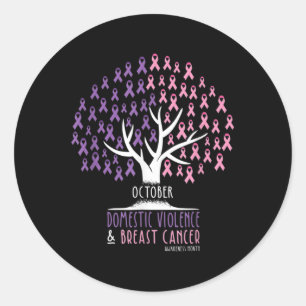 Sticker Rond Le Cancer De L'Arbre À Ruban Et La Violence Domest