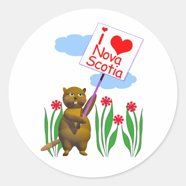 Sticker Rond Le castor canadien aime la Nouvelle-Écosse (Devant)