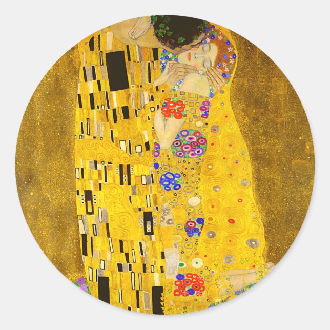 Sticker Rond Le célèbre tableau de Gustav Klimt, The Kiss. (Devant)