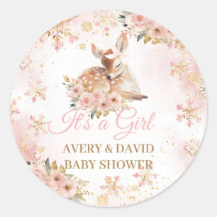 Sticker Rond Le cerf d'hiver rose est un Baby shower de fille
