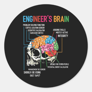 Sticker Rond Le cerveau de l'ingénieur drôle Jeux d'ingénierie 