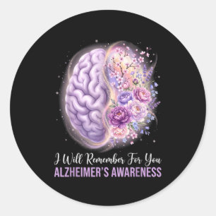 Sticker Rond Le cerveau violet se souviendra pour alzheimer