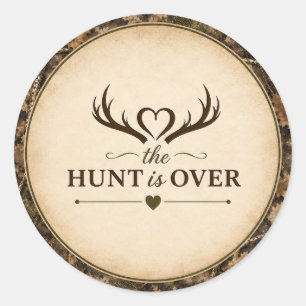 Sticker Rond Le Chasse Est Terminée Camouflage Mariage Envelope