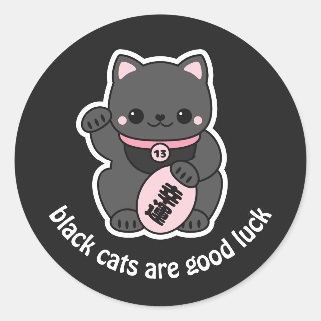 Sticker Rond Le Chat de la chance de Black Maneki Neko (Devant)