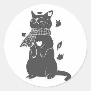 Sticker Rond Le chat en écharpe se prépare pour l'hiver - Cho