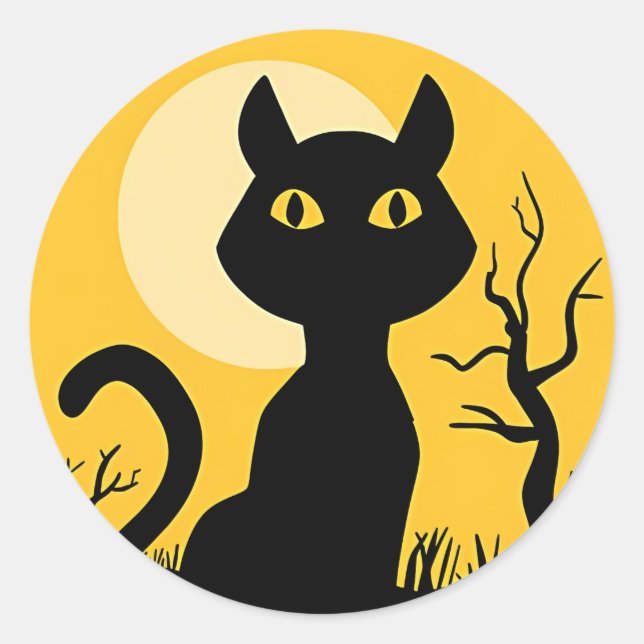 Sticker Rond Le chat et la lune (Devant)