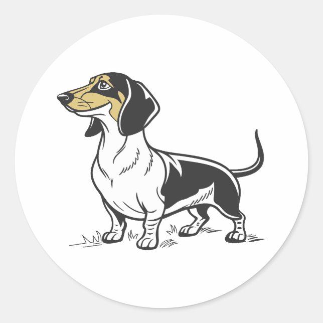 Sticker Rond Le chien debout Dachshund isolé (Devant)