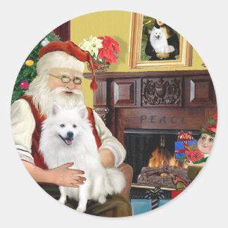 Sticker Rond Le chien esquimau américain du Père Noël