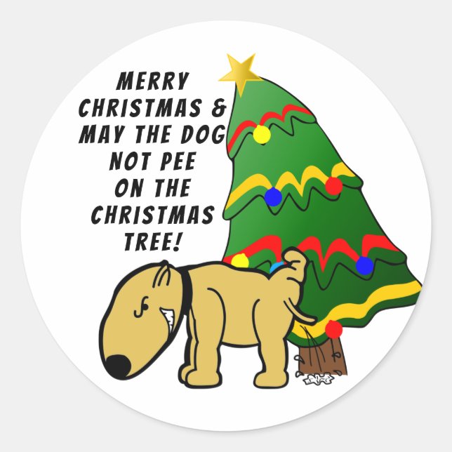 Sticker Rond Le chien ne pisse pas sur l'arbre de Noël (Devant)