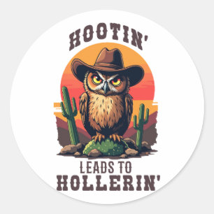 Sticker Rond Le Chouette Occidentale Cowboy Hootin Mène À Holle