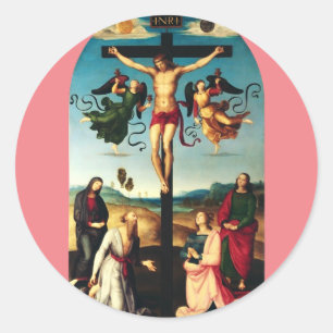 Sticker Rond Le Christ crucifié avec la Vierge Marie