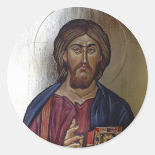 Sticker Rond Le Christ Pantocrator - icône bizantine de style