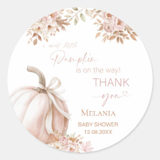 Sticker Rond Le Citrouille d'aquarelle est en route baby shower