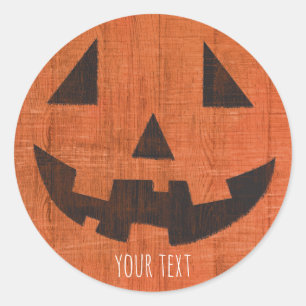 Sticker Rond Le Citrouille en bois d'orange Rustic Halloween Pa