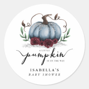 Sticker Rond Le Citrouille Rustique Bleu Silver Baby shower pré