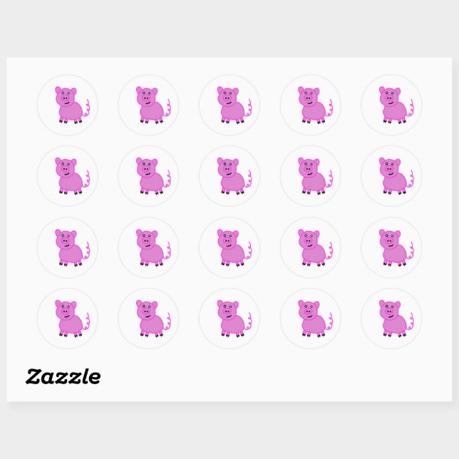 Sticker Rond Le Cochon Rose Mignon à Longue Queue (Feuille)