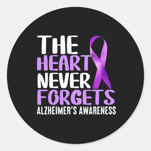 Sticker Rond Le coeur n'oublie jamais la conscience d'Alzheimer (Devant)
