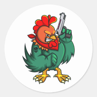 Sticker Rond le coq en colère tenant l'arme