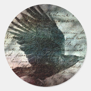 Sticker Rond Le Corbeau de Poe avec un Arrière - plan coloré