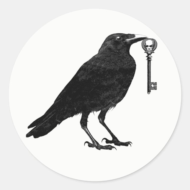 Sticker Rond Le corbeau vole la clé de squelette (Devant)