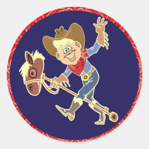 Sticker Rond Le Cowboy Du Parti Occidental Sur Les Chariots À 