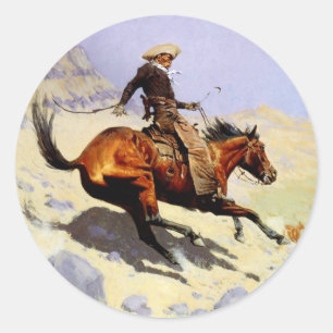 Sticker Rond Le Cowboy par Remington, Militaire de Cavalerie Vi