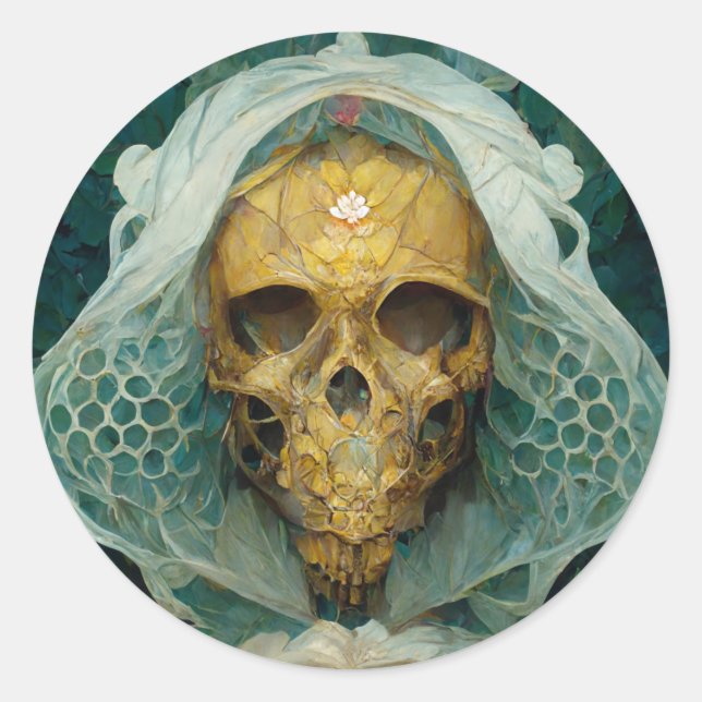Sticker Rond Le crâne d'abeille de drone Imaginaire Sci-Fi (Devant)