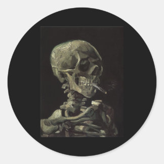 Sticker Rond Le crâne d'un squelette avec la cigarette brûlante
