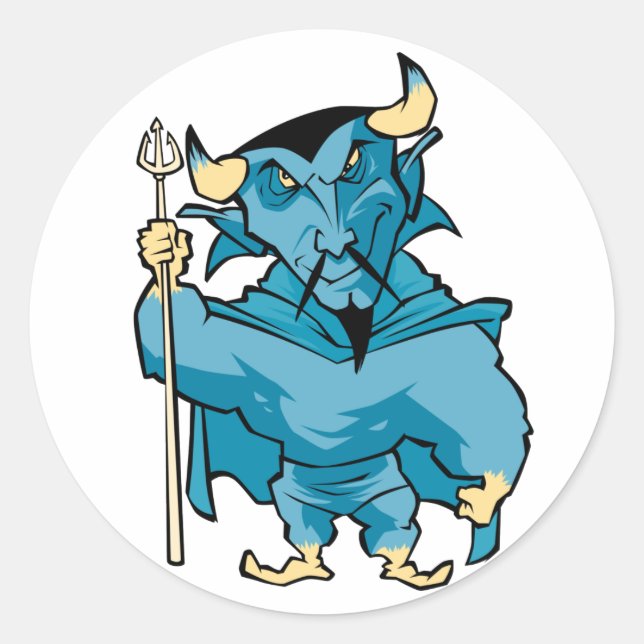 Sticker Rond Le diable de caricature bleu (Devant)