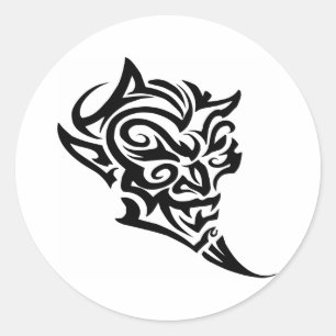 Sticker Rond Le diable de tatouage tribal face Satan