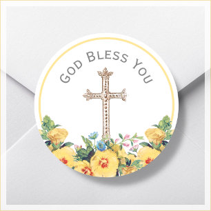 Sticker Rond Le Dieu Floral Vous Bénit Religieux