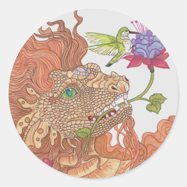 Sticker Rond Le dragon des trésors de la nature (Devant)