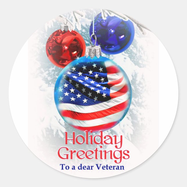 Sticker Rond Le drapeau américain de Noël militaire aux anciens (Devant)