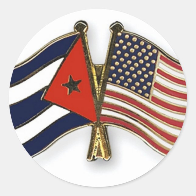 Sticker Rond Le drapeau cubain et le drapeau américain (Devant)
