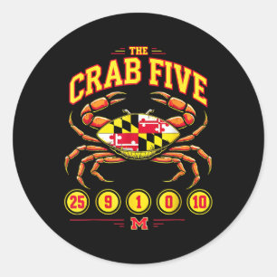Sticker Rond Le drapeau de crabe Cinq crabes Maryland