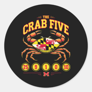 Sticker Rond Le drapeau de crabe Cinq crabes Maryland