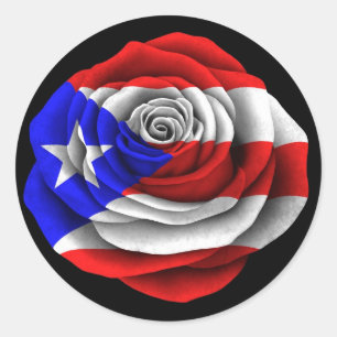 Sticker Rond Le drapeau Rose portoricain noir